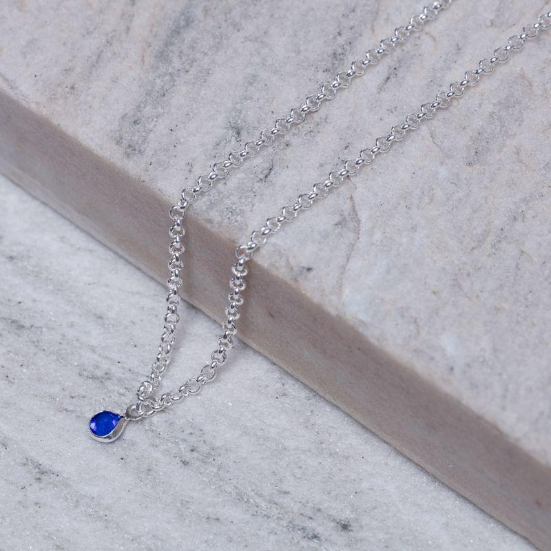 CHOKER ELO PORTUGUÊS COM PEDRA AZUL ESCURO BANHO PRATA