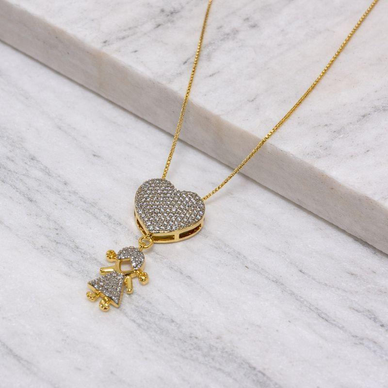 COLAR FILHA COM ZIRCÔNIAS CRAVEJADAS BANHO OURO 18K
