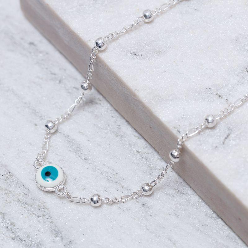 COLAR OLHO GREGO AZUL BANHO PRATA