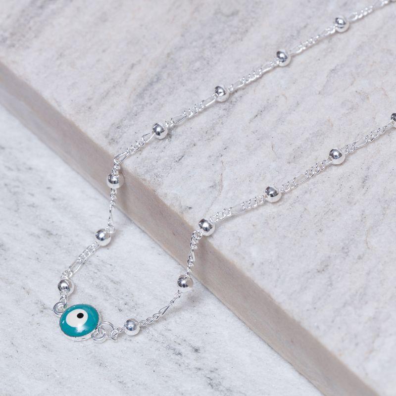 COLAR OLHO GREGO VERDE BANHO PRATA