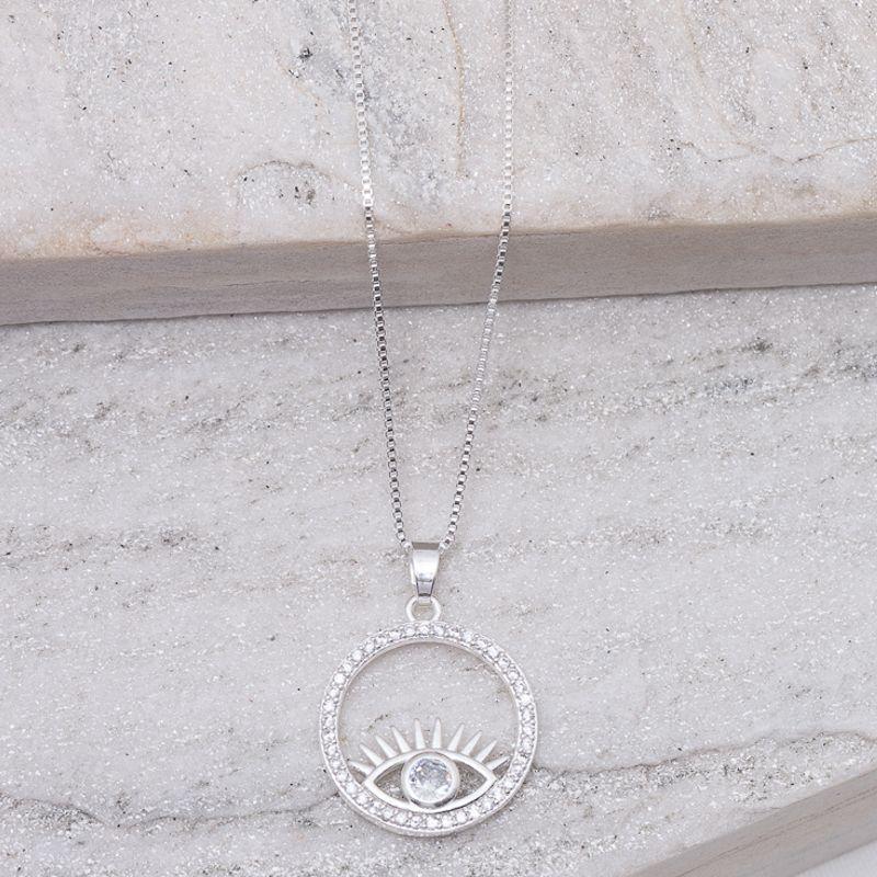 COLAR OLHO GREGO COM ZIRCÔNIAS CRISTAIS BANHO PRATA