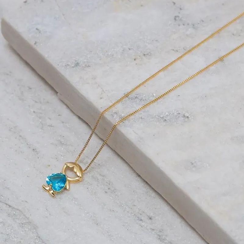 COLAR FILHOS MENINO COM PEDRA AZUL CLARO BANHO OURO 18K