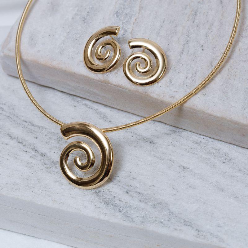 CONJUNTO COLAR MOLA COM PINGENTE CONCHA ESPIRAL BANHO OURO 18K