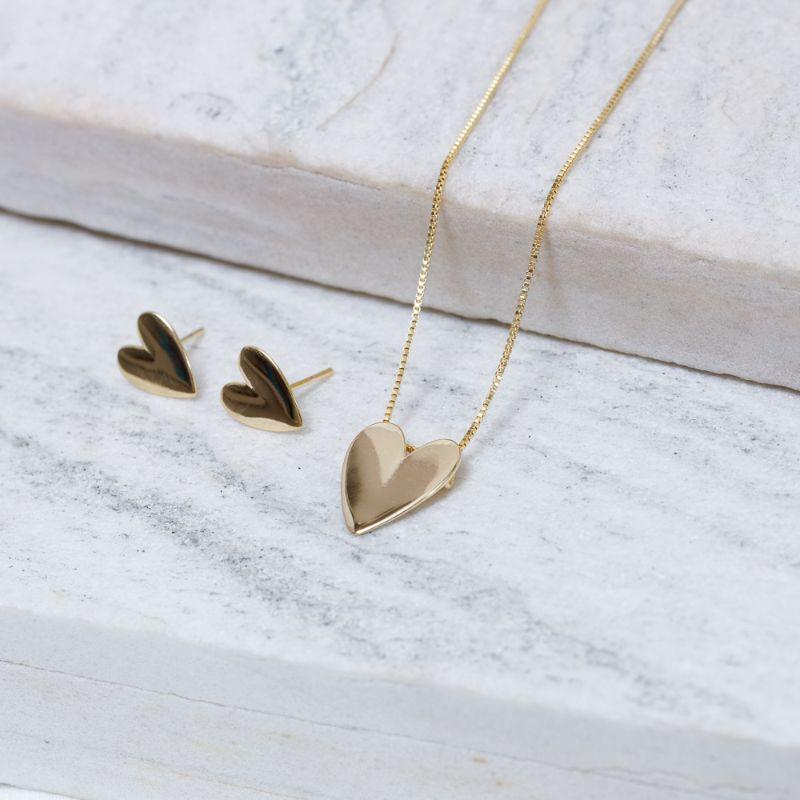 CONJUNTO CORAÇÃO LISO BANHO OURO 18K