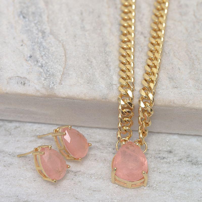 CONJUNTO CORRENTE COM PEDRA ZIRCÔNIA SALMÃO BANHO OURO 18K