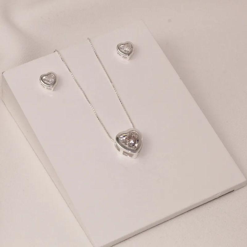 CONJUNTO PONTO DE LUZ CORAÇÃO BANHO PRATA