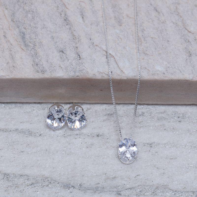 CONJUNTO PONTO DE LUZ OVAL CRISTAL BANHO PRATA