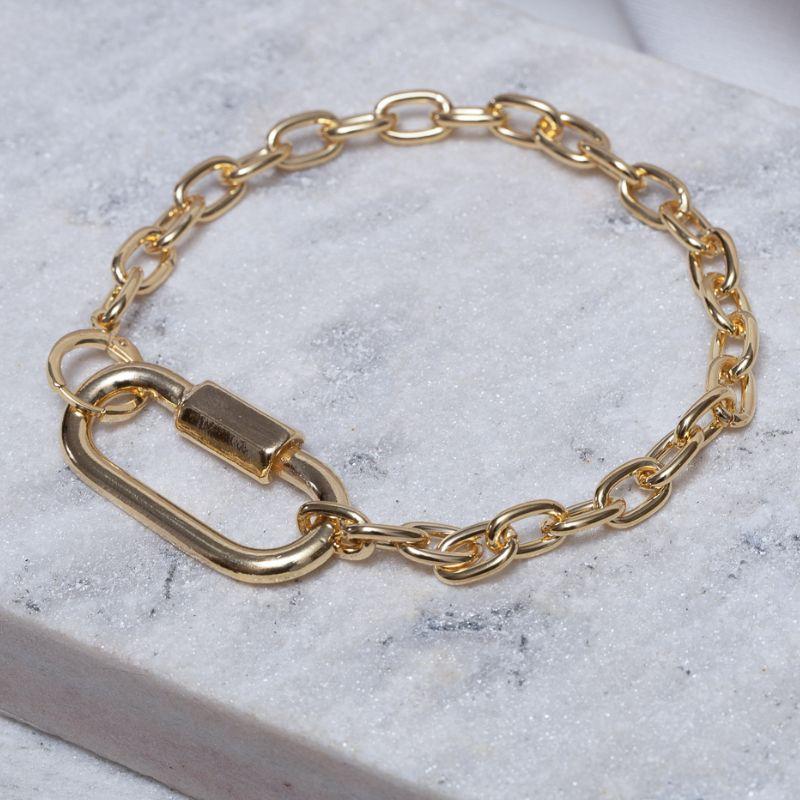 PULSEIRA CORRENTE FECHO CADEADO DOURADO BANHO OURO 18K