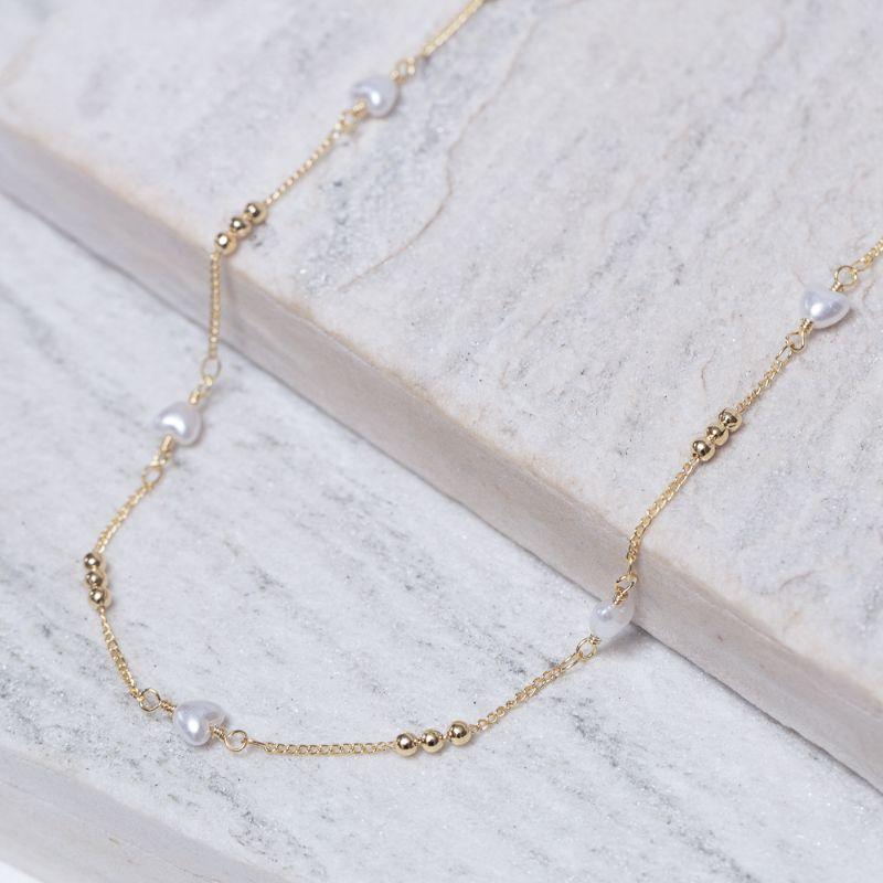 COLAR LONGO CORAÇÕES DE PÉROLAS BANHO OURO 18K