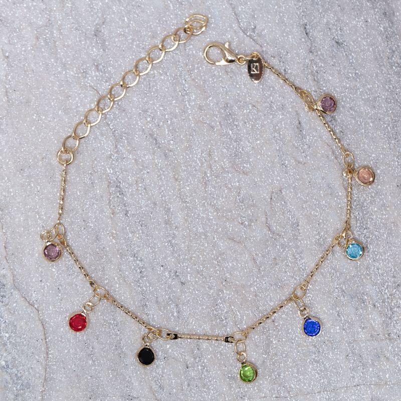 PULSEIRA CRISTAIS COLORIDOS BANHO OURO 18K