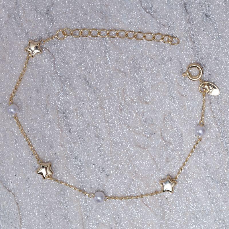 PULSEIRA ESTRELINHA COM PÉROLAS BANHO OURO 18K