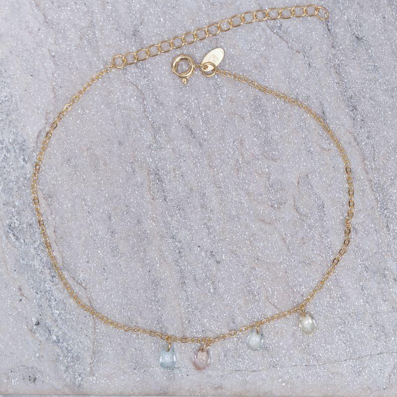 TORNOZELEIRA COM GOTINHAS COLORIDAS BANHO OURO 18K