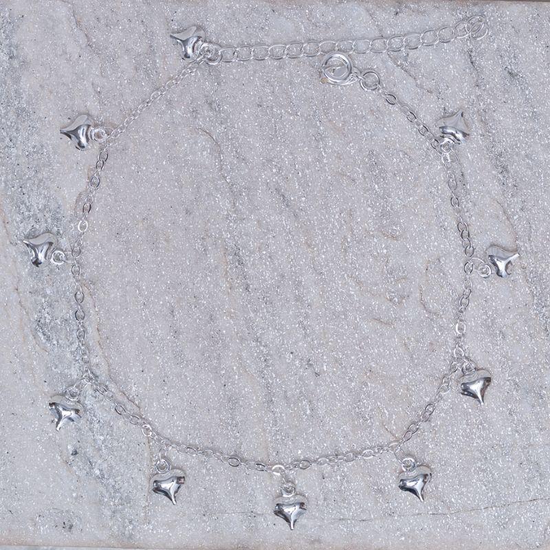 TORNOZELEIRA CORAÇÕES LISOS BANHO PRATA