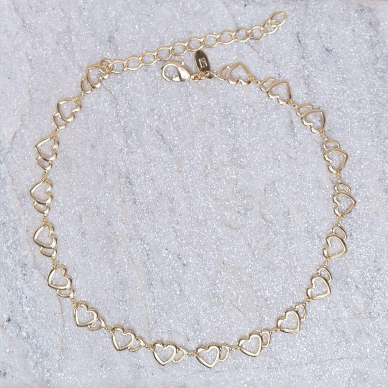 TORNOZELEIRA CORAÇÕES VAZADOS BANHO OURO 18K