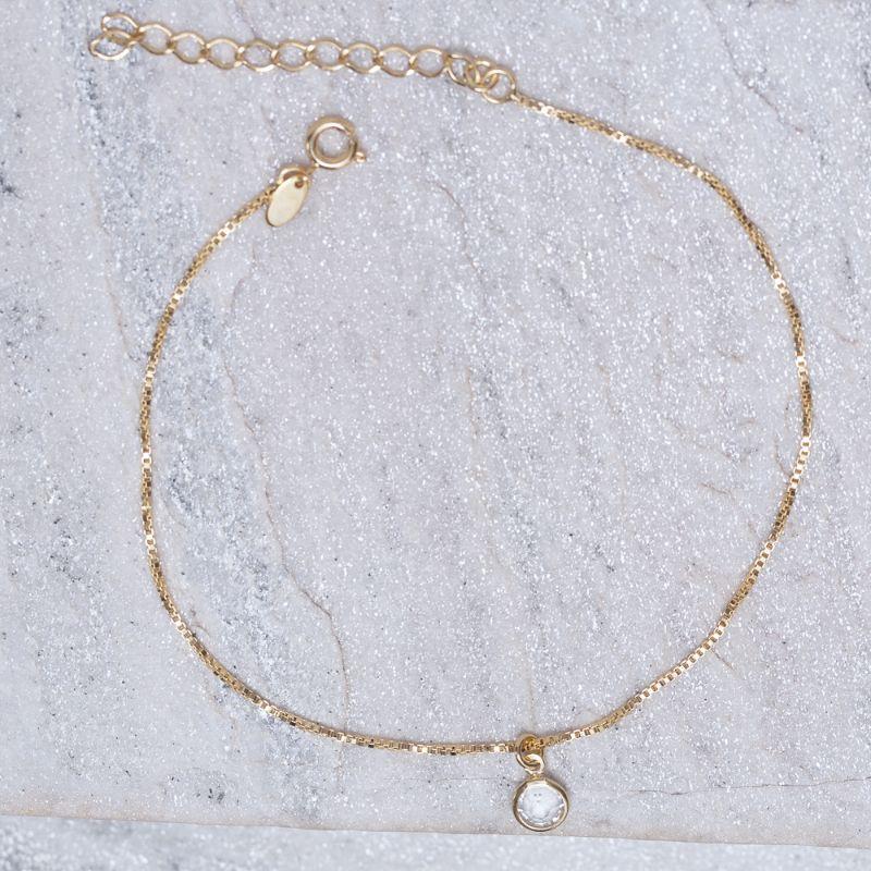 TORNOZELEIRA PONTO DE LUZ COM VENEZIANA GROSSA BANHO OURO 18K