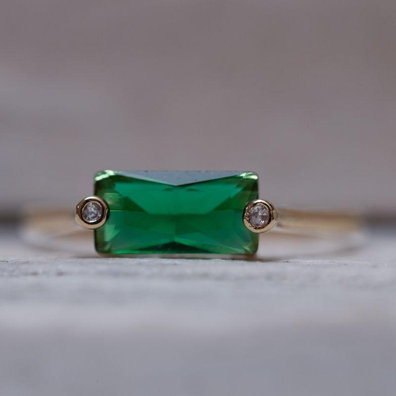 ANEL PEDRA VERDE ESMERALDA BANHO OURO 18K