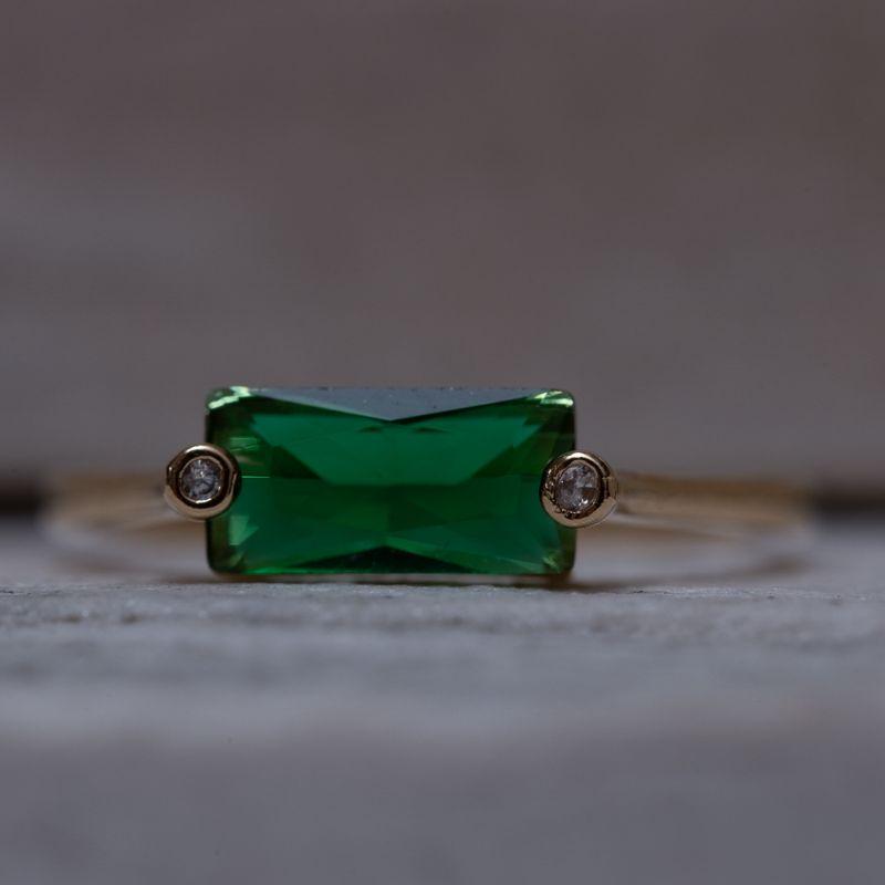 ANEL PEDRA VERDE ESMERALDA BANHO OURO 18K