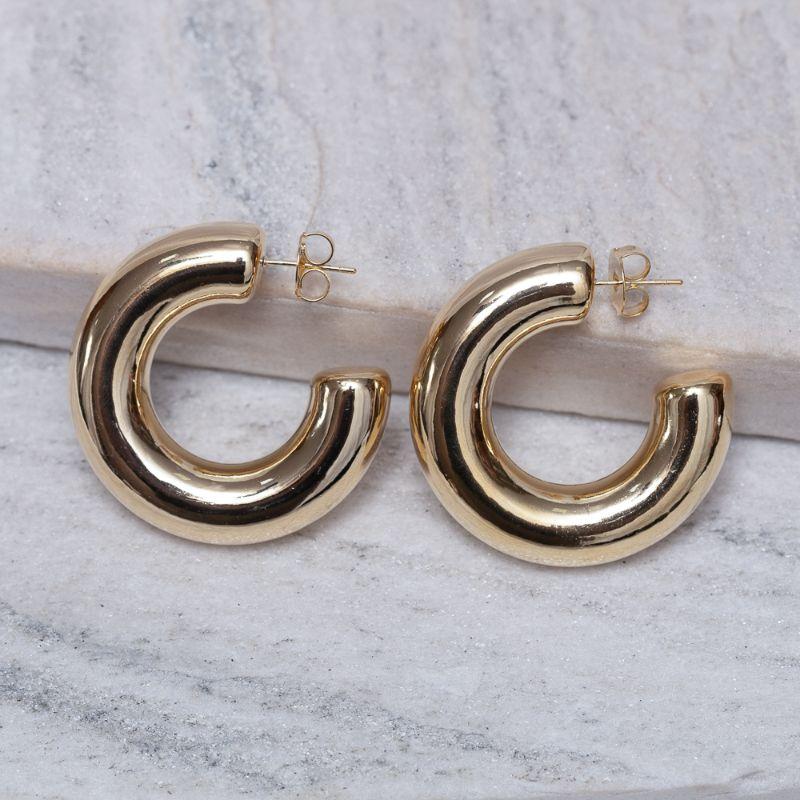 BRINCO ARGOLA ABAULADO GROSSA BANHO OURO 18K
