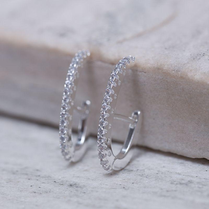 BRINCO ARGOLA EAR CUFF CRAVEJADA BANHO PRATA