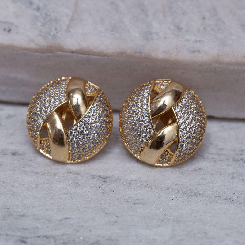 BRINCO BOTÃO CRAVEJADO BANHO OURO 18K
