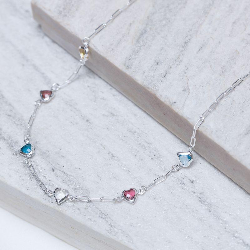CHOKER CORAÇÕES COLORIDOS BANHO PRATA