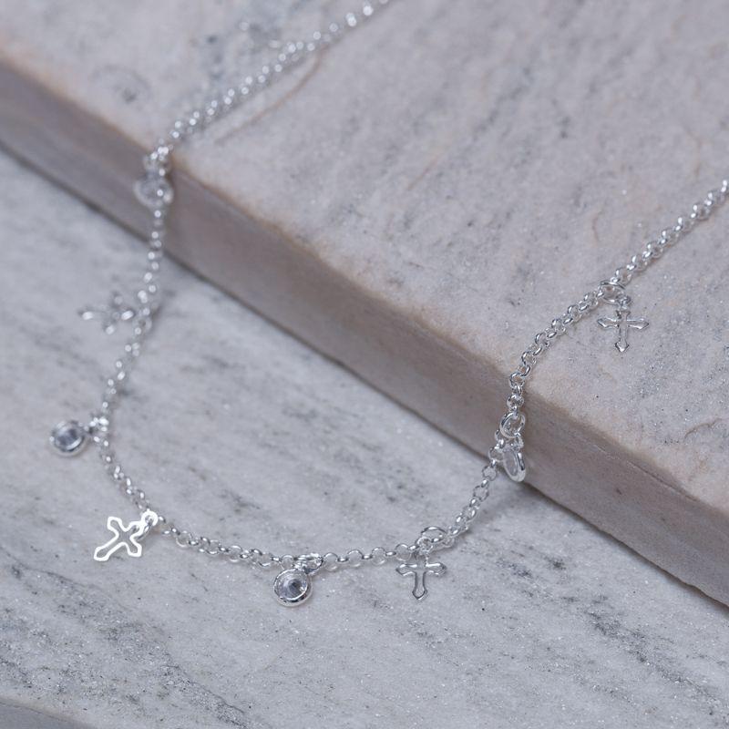 CHOKER PONTO DE LUZ COM CRUZ BANHO PRATA