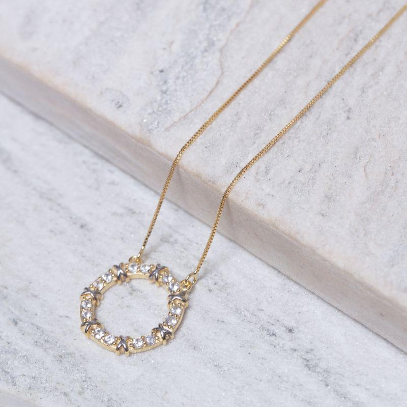 COLAR CÍRCULO X TWO TONE BANHO OURO 18K