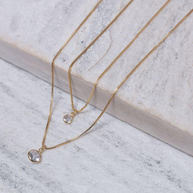 COLAR DUPLO PONTO DE LUZ CRISTAL BANHO OURO 18K