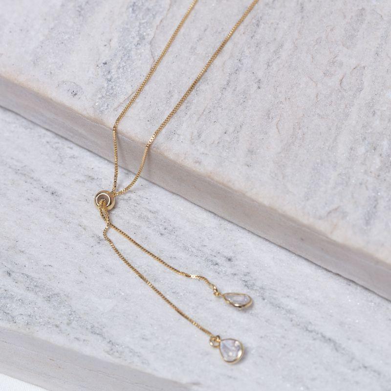 COLAR GRAVATINHA COM GOTAS CRISTAIS BANHO OURO 18K