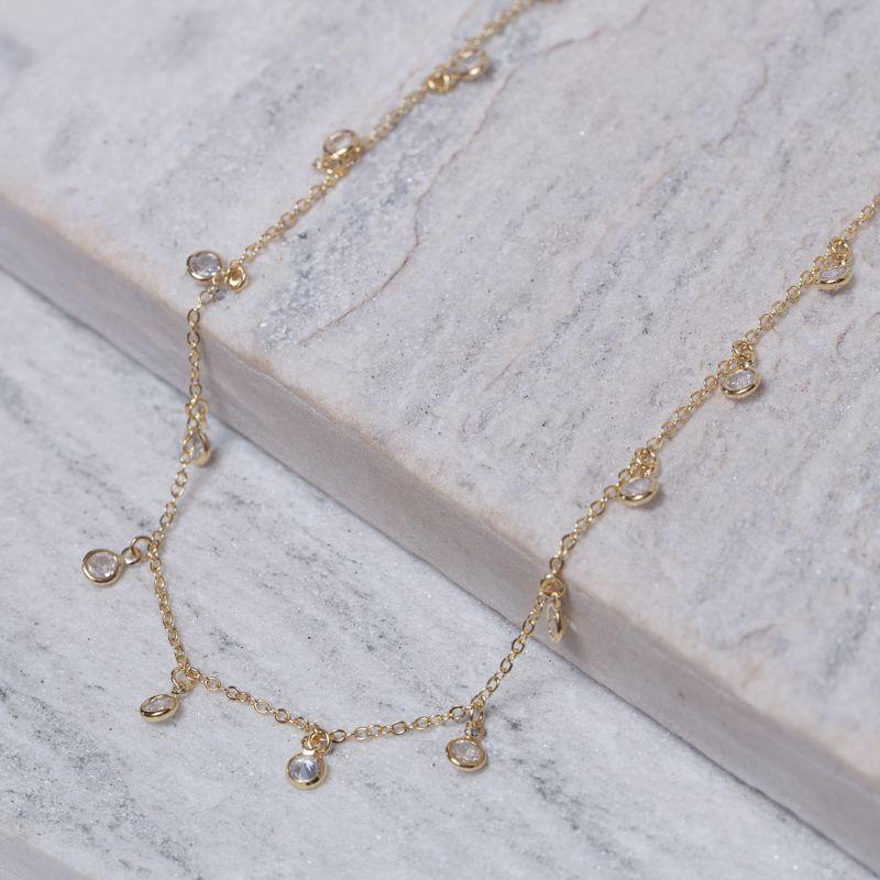 COLAR LONGO PEDRAS CRISTAIS BANHO OURO 18K