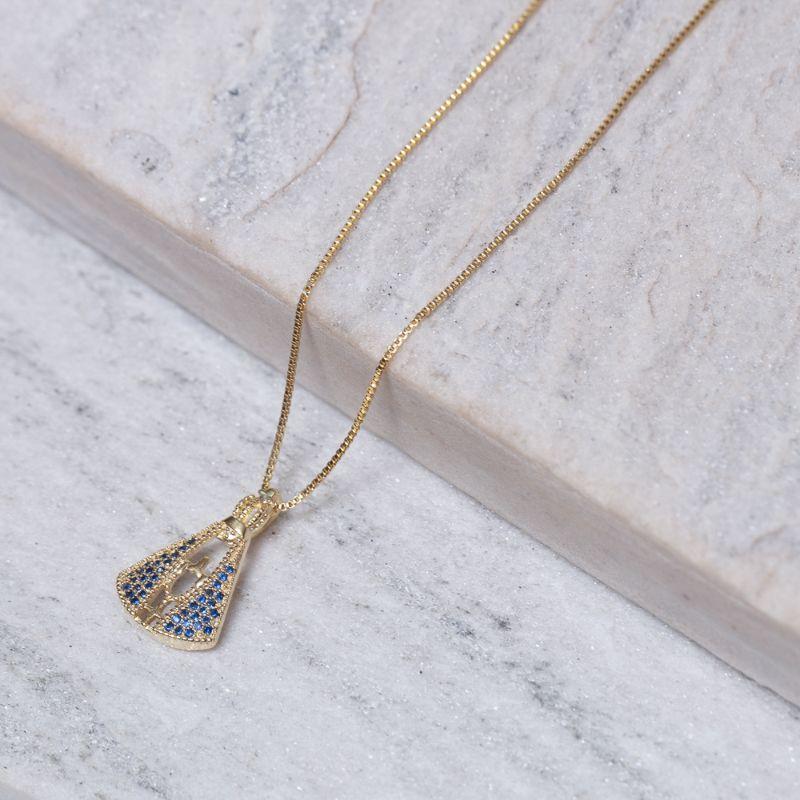 COLAR NOSSA SENHORA G MANTO AZUL BANHO OURO 18K