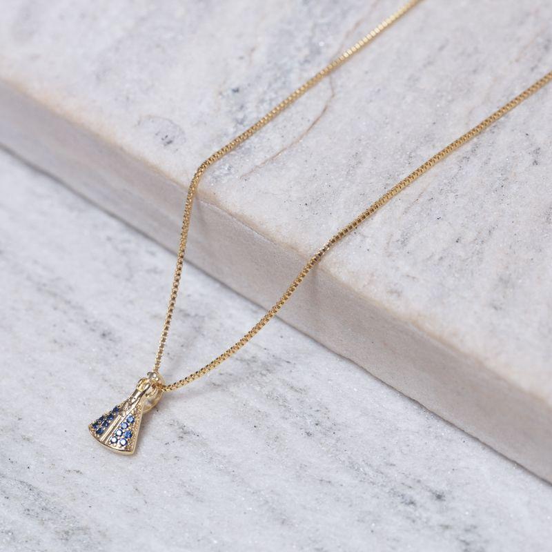 COLAR NOSSA SENHORA P MANTO AZUL BANHO OURO 18K