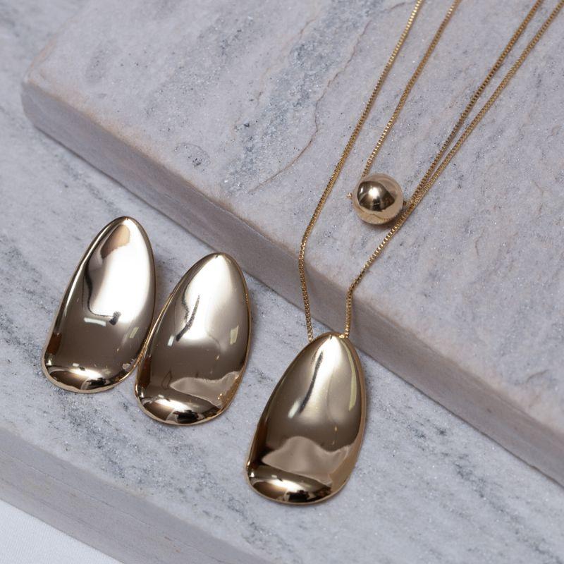 CONJUNTO ORGÂNICO LISO COLAR DUPLO BANHO OURO 18K