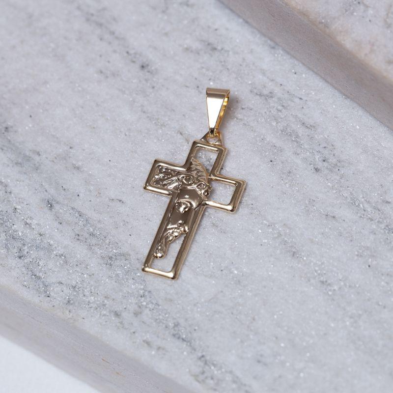 PINGENTE CRUZ E FACE DE JESUS BANHO OURO 18K