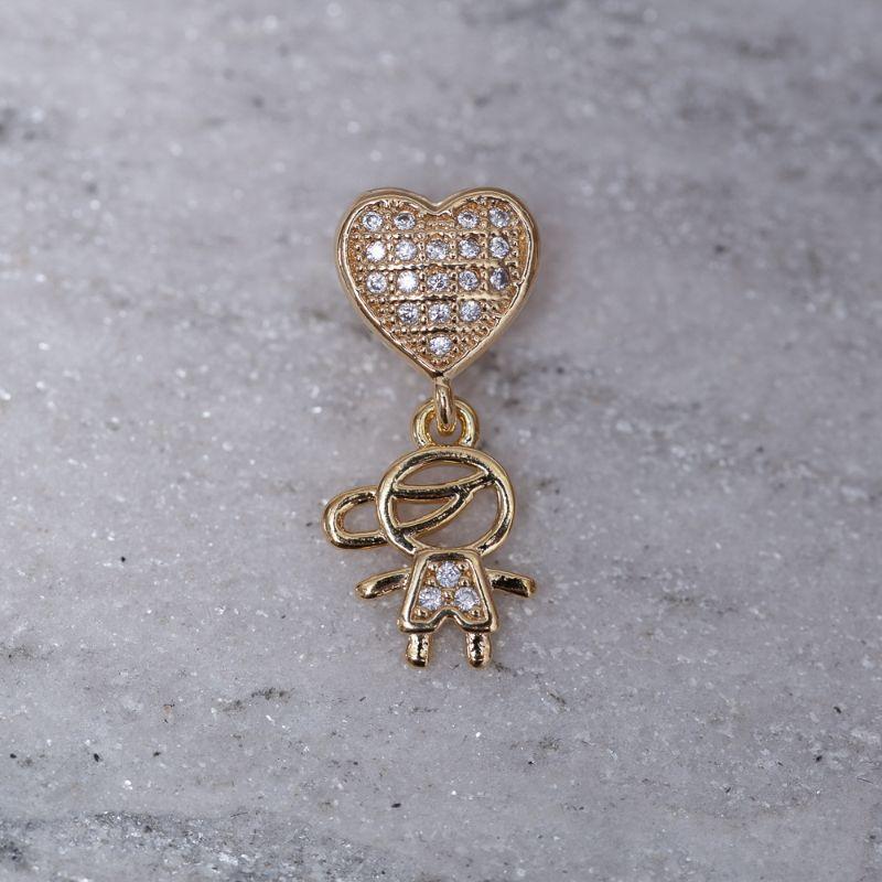 PINGENTE FILHOS MENINO E CORAÇÃO BANHO OURO 18K