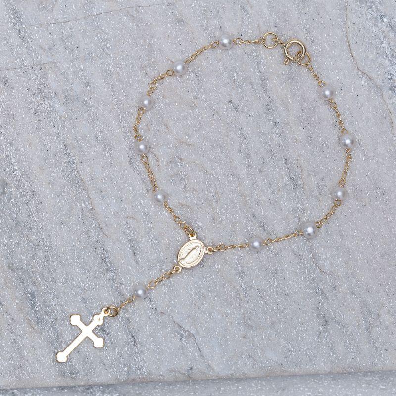 PULSEIRA TERÇO COM PÉROLAS BANHO OURO 18K