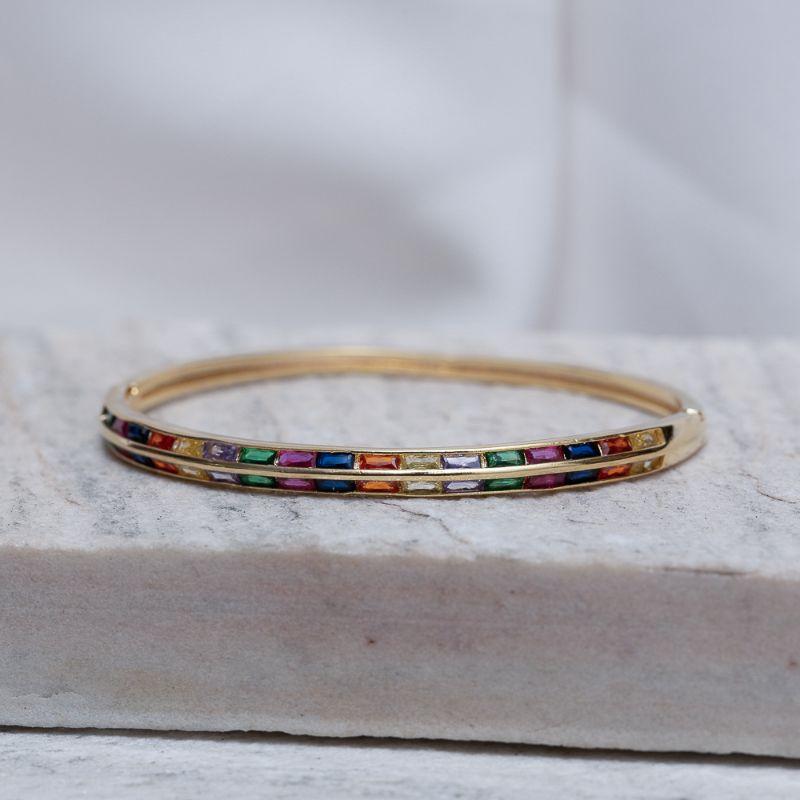 BRACELETE ABAULADO COM ZIRCÔNIAS COLORIDAS BANHO OURO 18K