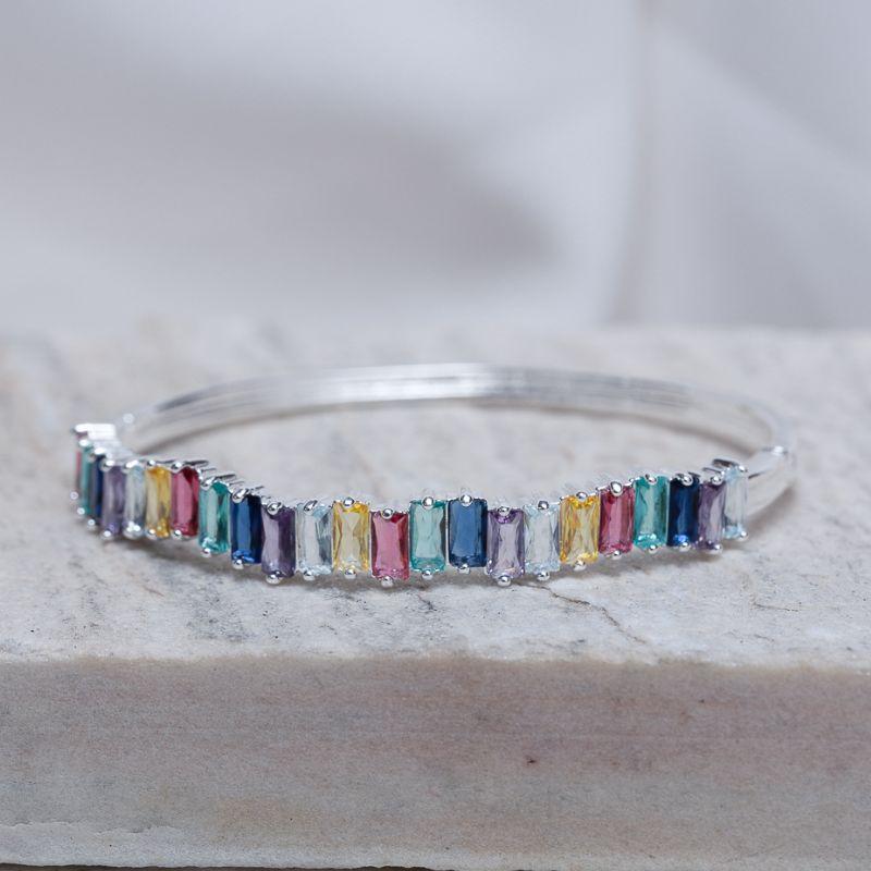 BRACELETE COM ZIRCÔNIAS NAVETE COLORIDAS BANHO PRATA