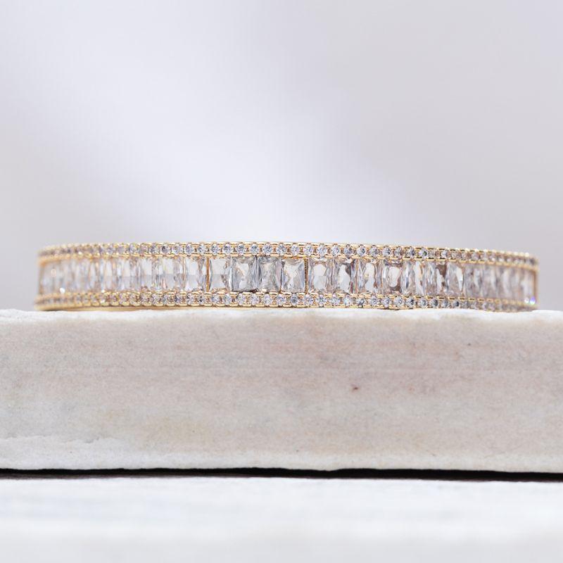 BRACELETE COM ZIRCÔNIAS NAVETE CRISTAIS BANHO OURO 18K