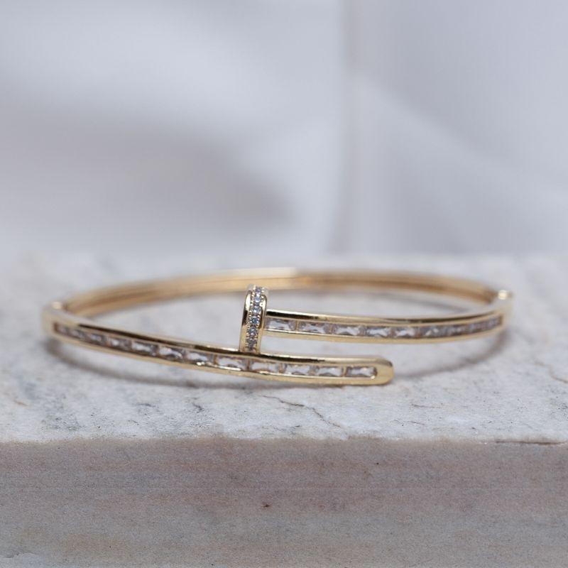 BRACELETE PREGO COM ZIRCÔNIAS NAVETE CRISTAIS BANHO URO 18K