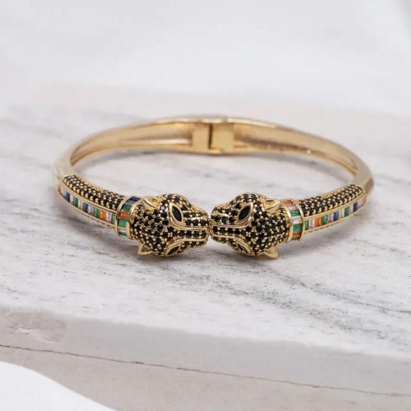 BRACELETE TIGRE COM ZIRCÔNIAS NEGRAS BANHO OURO 18K