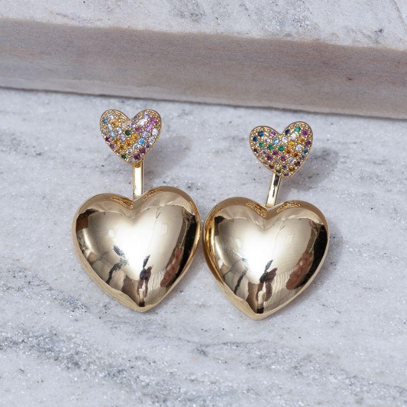 BRINCO MONTAGEM CORAÇÃO COM ZIRCÔNIAS COLORIDAS BANHO OURO 18K