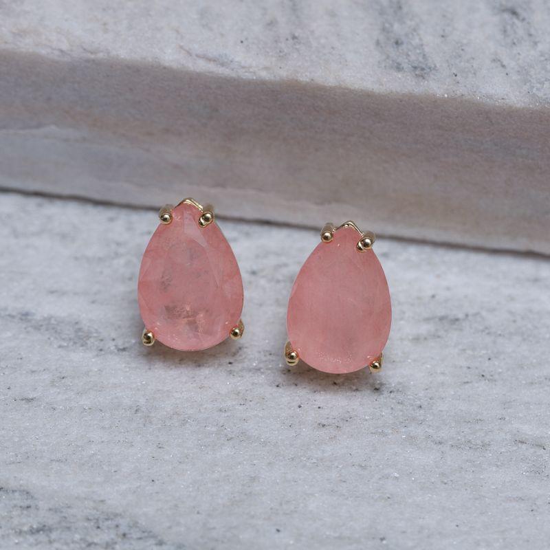BRINCO GOTA COM PEDRA PEACH BANHO OURO 18K