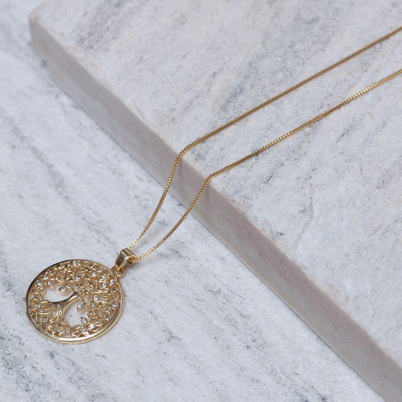 COLAR ÁRVORE DA VIDA COM ZIRCÔNIAS BANHO OURO 18K