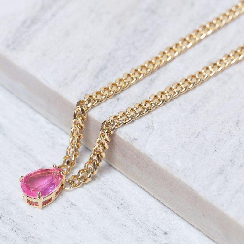 COLAR CORRENTE COM PEDRA PINK BANHO OURO 18K