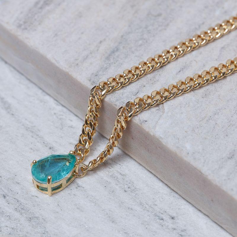 COLAR CORRENTE COM PEDRA VERDE TIFFANY BANHO OURO 18K