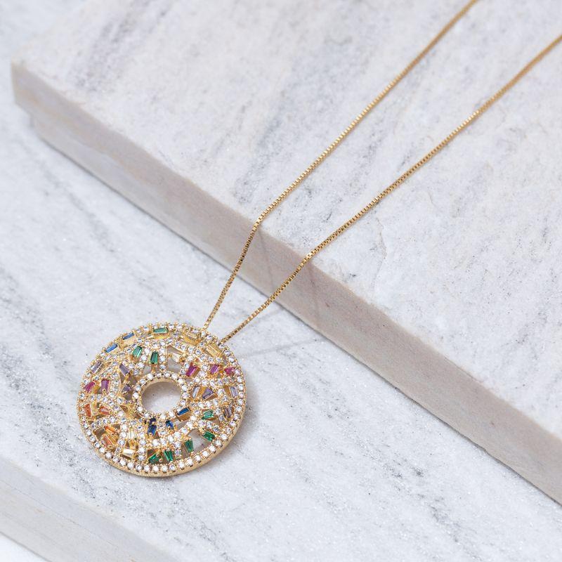 COLAR DONUT COM ZIRCÔNIAS COLORIDAS BANHO OURO 18K