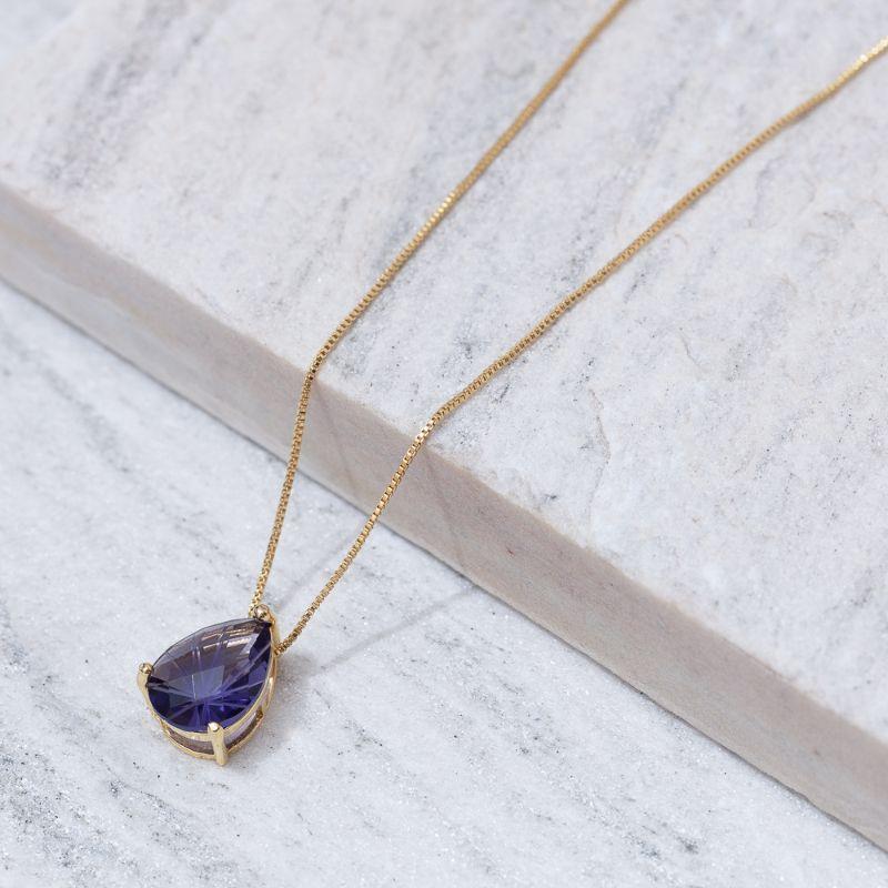 COLAR PINGENTE GOTA ROXA BANHO OURO 18K