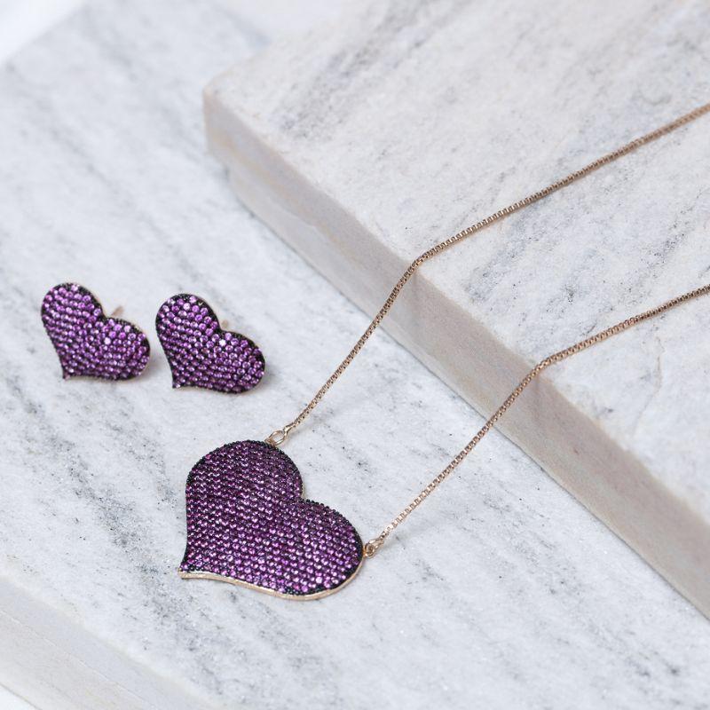 CONJUNTO CORAÇÃO COM ZIRCÔNIAS PINK BANHO ROSÉ
