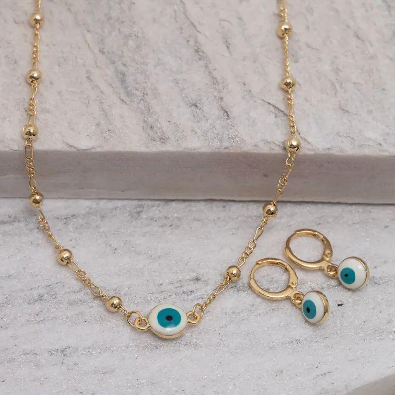 CONJUNTO OLHO GREGO BANHO OURO 18K